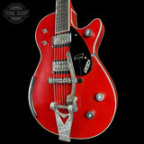 Front angle of Gretsch USA Custom Shop 1959 Penguin Relic Western Red.