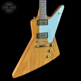 Front angle of Vintage 1978 Gibson Explorer Natural.