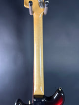 Back of neck of Vintage 1974 Fender Mustang 3 Color Sunburst.