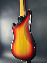 Back angle of Vintage 1974 Fender Mustang 3 Color Sunburst.