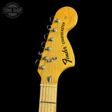 Headstock of Vintage 1974 Fender Stratocaster Sunburst.