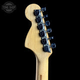 Back of headstock of Vintage 1974 Fender Stratocaster Sunburst.