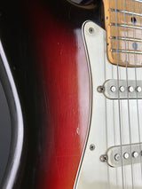 Wear on body of Vintage 1974 Fender Stratocaster Sunburst.