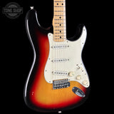 Front angle of Vintage 1974 Fender Stratocaster Sunburst.