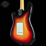 Back angle of Vintage 1974 Fender Stratocaster Sunburst.