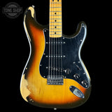 Front of Vintage 1979 Fender Stratocaster Hardtail Sunburst w/non-original case.
