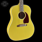 Front angle of Gibson Custom Made 2 Measure J-45 All Mahogany TV Yellow LR Baggs VTC.
