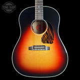 Front angle of Gibson Custom Made 2 Measure J-45 Standard Long Scale Vintage Sunburst.