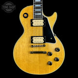 Front of Gibson Custom Limited 57 Les Paul Custom All Korina Antique Natural VOS.