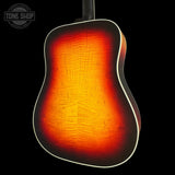 Back angle of Gibson Custom Made 2 Measure Hummingbird Maple Long Scale Tri-burst LR Baggs VTC.