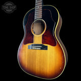 Front angle of Vintage 1965 Gibson LG-1 Sunburst Factory Double Pickguard.