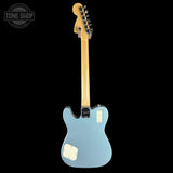 Full back of Used 2024 Squier Limited Edition Paranormal Troublemaker Telecaster Deluxe Ice Blue Metallic.