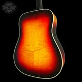 Back angle of Gibson Custom Made 2 Measure Hummingbird Maple Long Scale Tri-burst LR Baggs VTC.