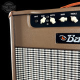 Front corner of Bad Cat x Powers Electric Cub V 40 Vintage Palomino Handwired EL34 40w 1x12 Tube Combo.