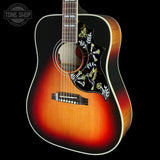 Front angle of Gibson Custom Made 2 Measure Hummingbird Maple Long Scale Tri-burst LR Baggs VTC.