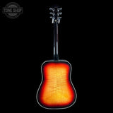 Full back of Gibson Custom Made 2 Measure Hummingbird Maple Long Scale Tri-burst LR Baggs VTC.