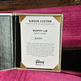 Gibson Custom Certificate of Authenticity for Murphy Lab Heavy Aging on a red background