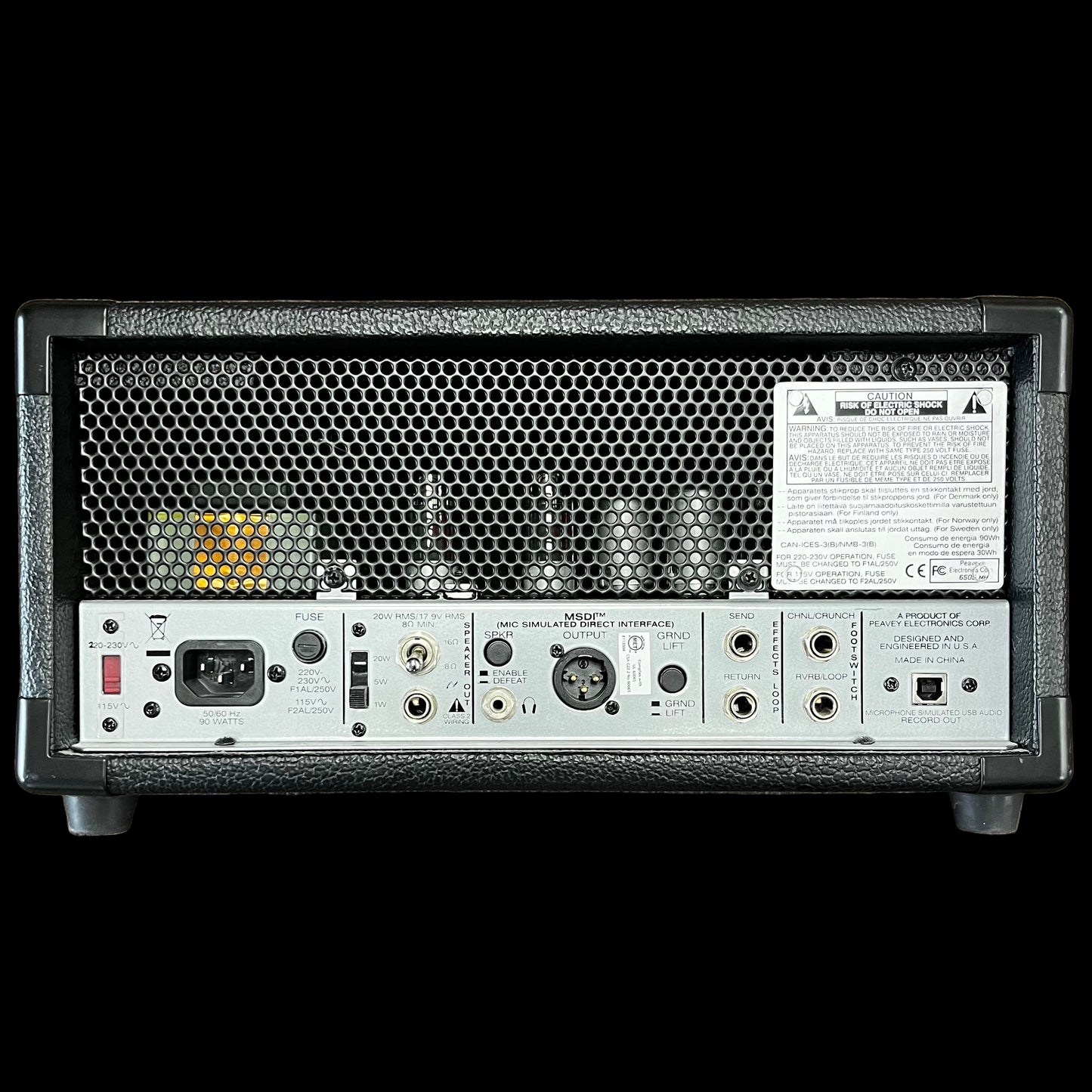 Back of Used Peavey 6505 MH Mini Head 20 Watt 2 Channel Amp TFW2668