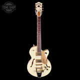 Full front of Used 2024 Gretsch Electromatic Chris Rocha Broadcaster JR Center Block Vintage White.