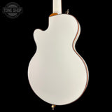 Back angle of Used 2024 Gretsch Electromatic Chris Rocha Broadcaster JR Center Block Vintage White.