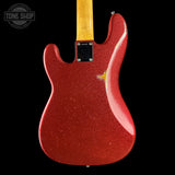 Back of Used 2013 Fender Custom Shop '64 Precision Bass Relic Red Sparkle over Sunburst.