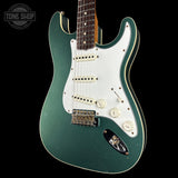 Front angle of Used 2021 Fender Custom Shop Double Bound Strat Sherwood Green Metallic.