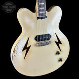 Front angle of Rock N Roll Relics Lightning Jr Nicotine White Medium Aging.