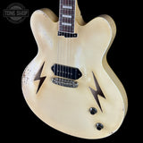 Front angle of Rock N Roll Relics Lightning Jr Nicotine White Medium Aging.