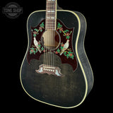 Front angle of Gibson Custom Made 2 Measure Dove Double Guard Trans Ebony Light Aged.