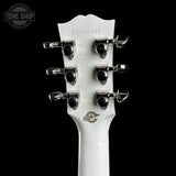 Back of headstock of Gibson Custom Made 2 Measure Hummingbird Maple Alpine White LR Baggs VTC.