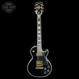 Full front of Used Gibson Dealer Select Les Paul Custom Chambered Ebony Murphy Ultra Light Aged.