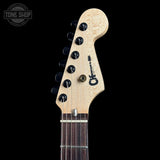 Headstock of Used 2021 Charvel USA Select San Dimas Style 1 HSS HT Satin Plum.