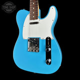 Front angle of Used 2023 Fender MIJ Limited International Color Telecaster Maui Blue.