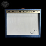 Front of Magnatone TSG Exclusive Panoramic Stereo Blue Croc / White 2x10 Tube Combo Amp.