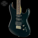 Front angle of Used 80s Squier MIJ Contemporary HSS Strat Black.