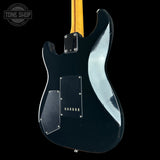 Back angle of Used 80s Squier MIJ Contemporary HSS Strat Black.
