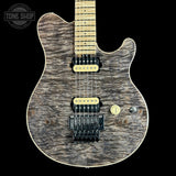 Front of Ernie Ball Music Man 30th Anniversary Axis Translucent Black Quilt.