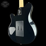 Back angle of Ernie Ball Music Man 30th Anniversary Axis Translucent Black Quilt.