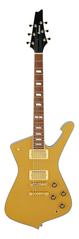 Full frontal of Ibanez Iceman IC420GD Gold.