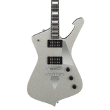 Front of Ibanez PS60 Paul Stanley Signature Silver Sparkle.