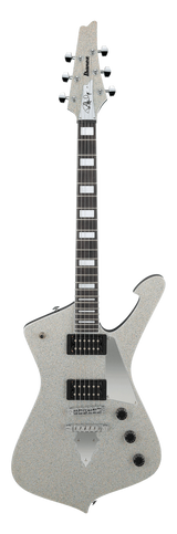 Full frontal of Ibanez PS60 Paul Stanley Signature Silver Sparkle.