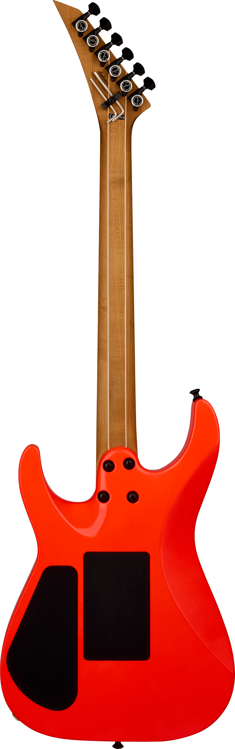 Back of Jackson American Series Virtuoso Streaked Ebony Rocket Red.