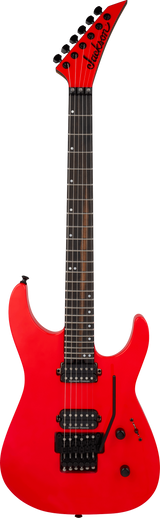 Full frontal of Jackson American Series Virtuoso Streaked Ebony Rocket Red.