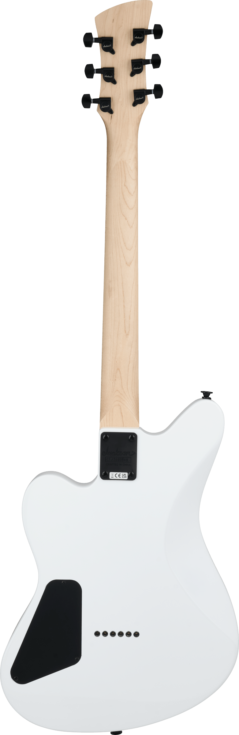 Back of Jackson JS Series Outcaster JS22 HT Snow White.