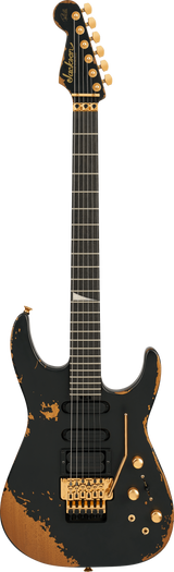 Full frontal of Jackson Pro Series Signature Phil Collen PC1-E Ebony Worn Black.