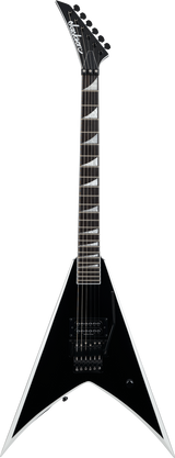 Full fontal of Jackson Pro Series Signature Wes Borland King V KV Black w/White Bevels.