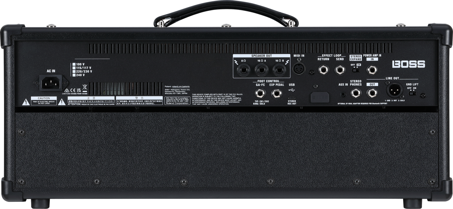 Back of Boss Katana Gen 3 Artist 100W Head Guitar Amp.