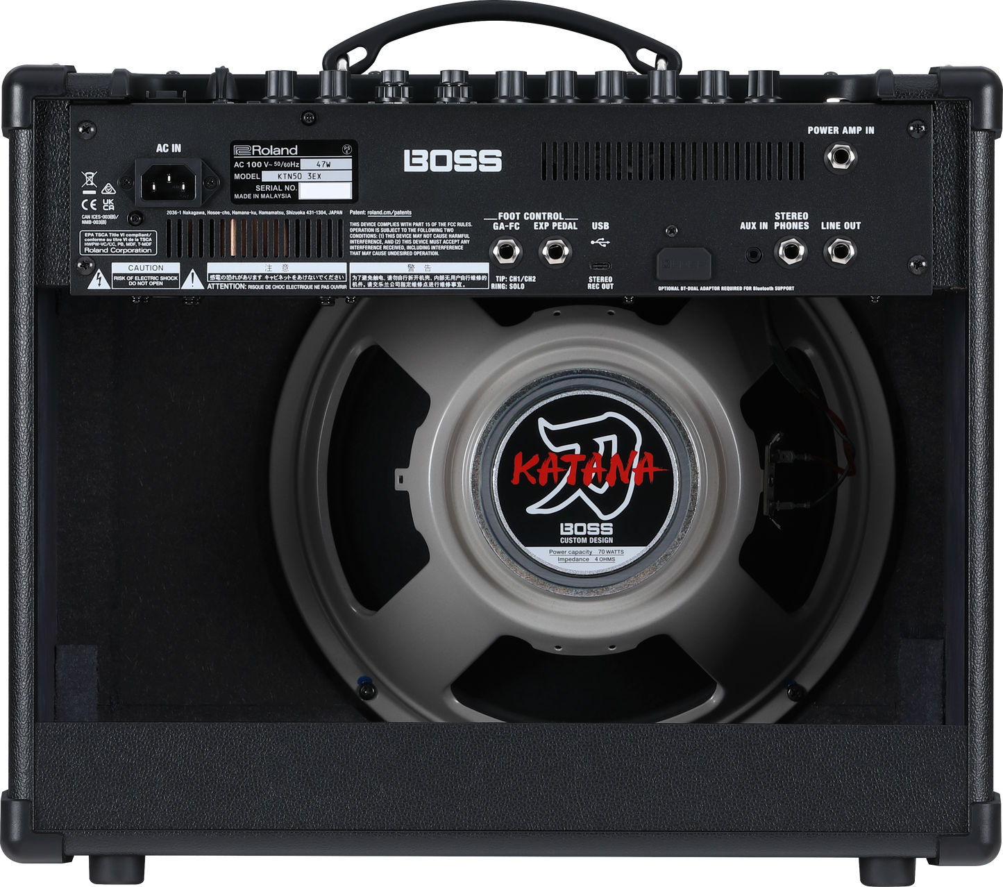 Back of Boss Katana Gen 3 50W 1x12" EX Combo Amp.