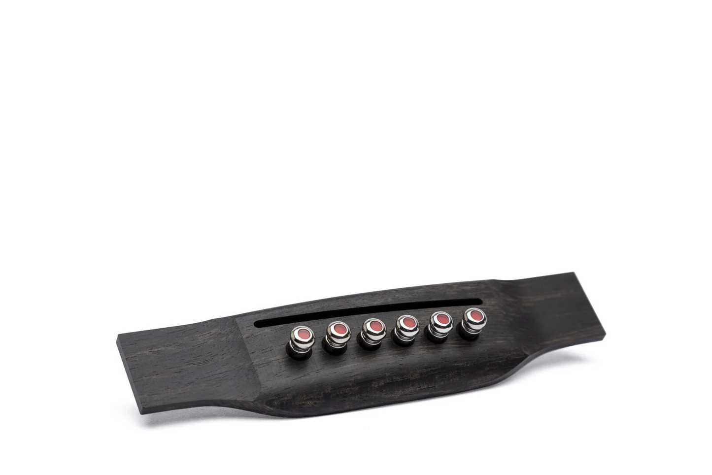 Martin LUXE BY MARTIN Liquidmetal Bridge Pins Chrome w/Red Inlay in wood example.