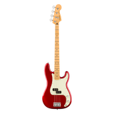 A classic four-string bass guitar with a glossy red body, white pickguard, and a natural maple neck, shown against a plain white background.
